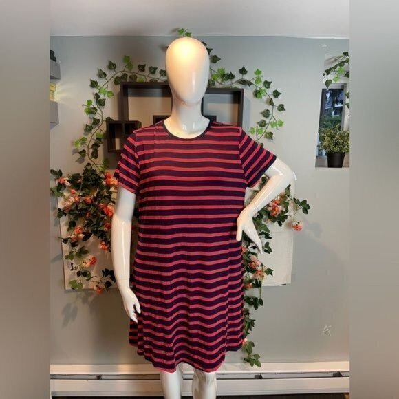 Striped Women Jersey Short sleeve‎ Scoopneck A-line Dress Plus Size XXL RefJ003 - Picture 1 of 7
